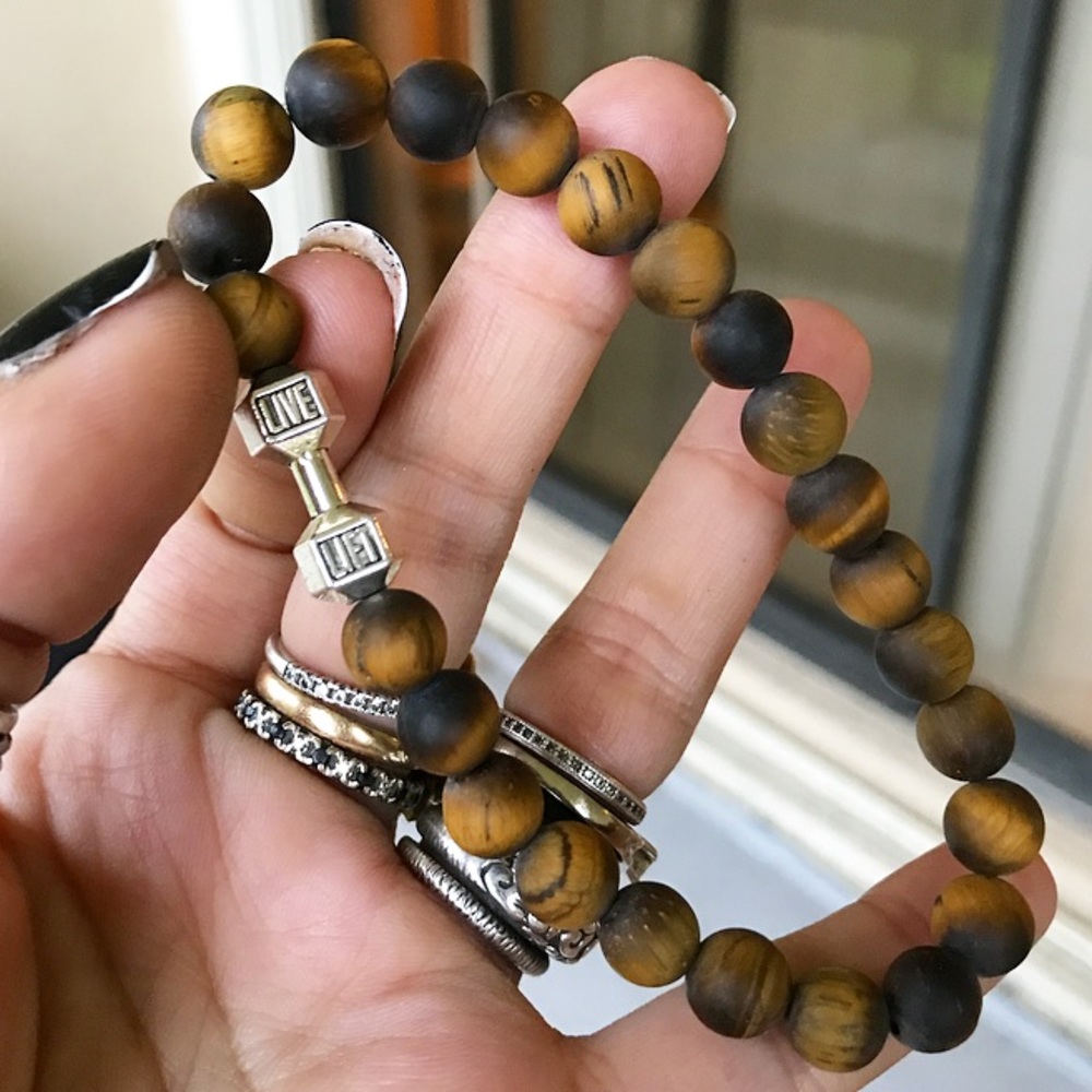 Genuine matte golden tiger eye barbell - Picture 1 of 7